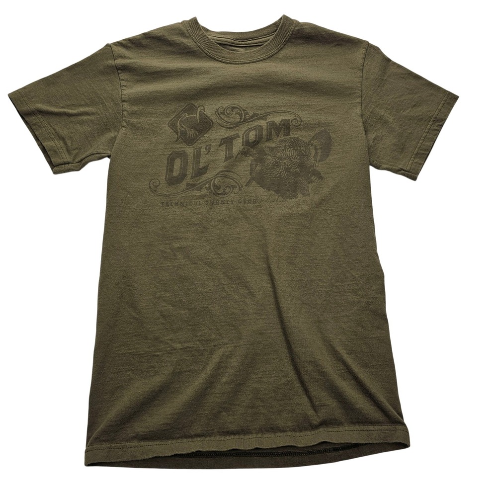 Ol Tom Technical Turkey Gear Mens Small Olive Green Graphic T-Shirt Cotton Hunt